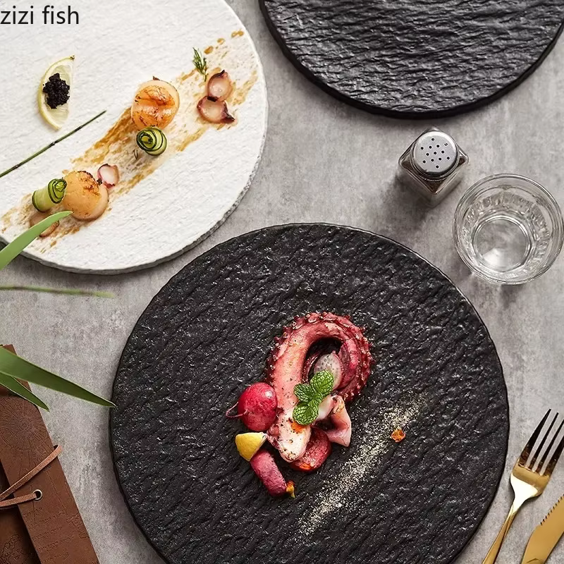 Assiette en céramique à motifs de pierre, assiette à Steak, assiette de service, assiettes à gâteaux, Dessert, plat à Sushi, Cuisine moléculaire, vaisselle de Restaurant