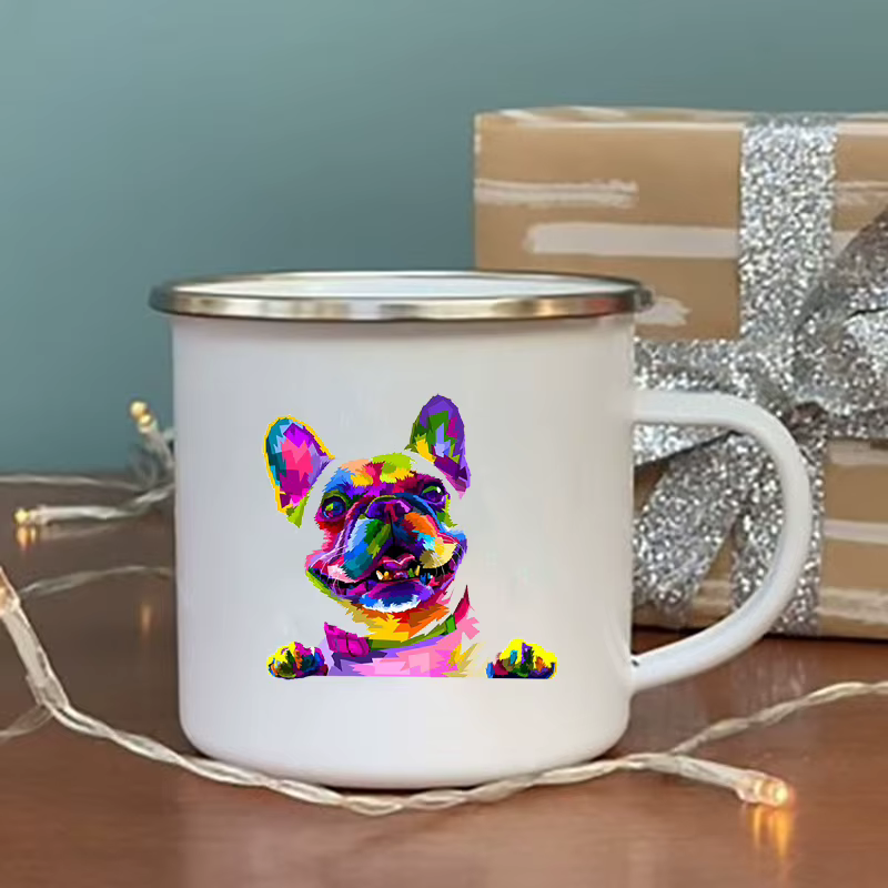 Tasse en verre émaillé imprimé bouledogue français