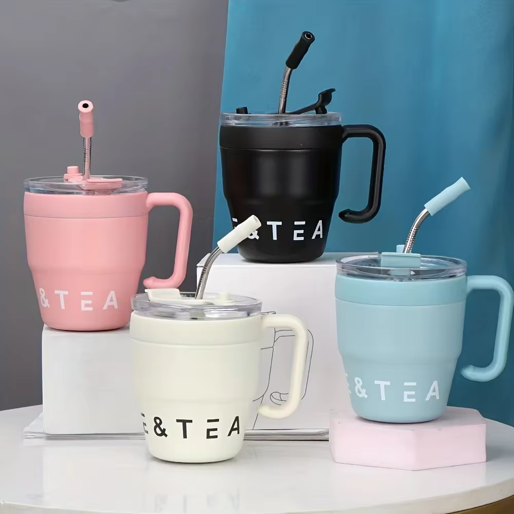Tasse à café avec paille en acier inoxydable
