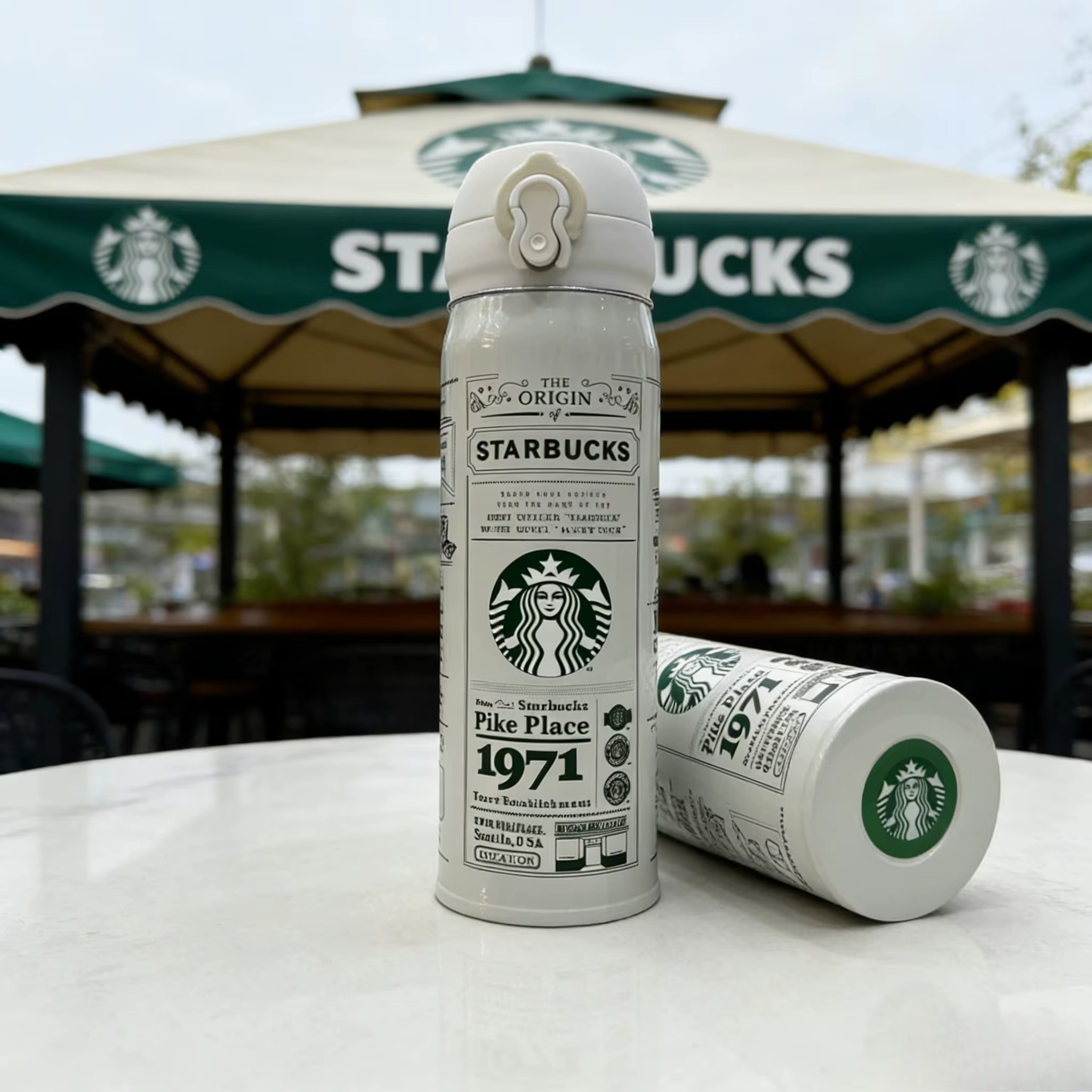 Starbucks 1971 Tasse thermique rétro en acier inoxydable noir et blanc