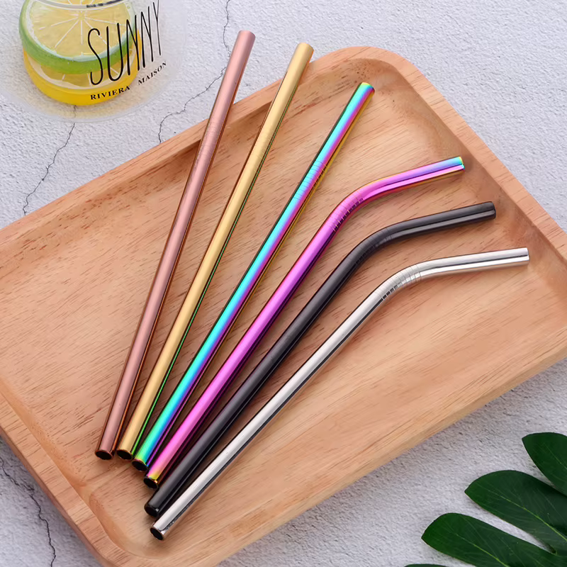 Pailles à boire colorées en acier inoxydable