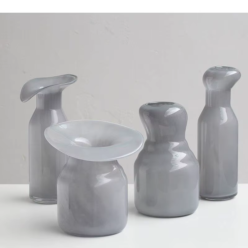 Vase en verre gris pour hydroponie