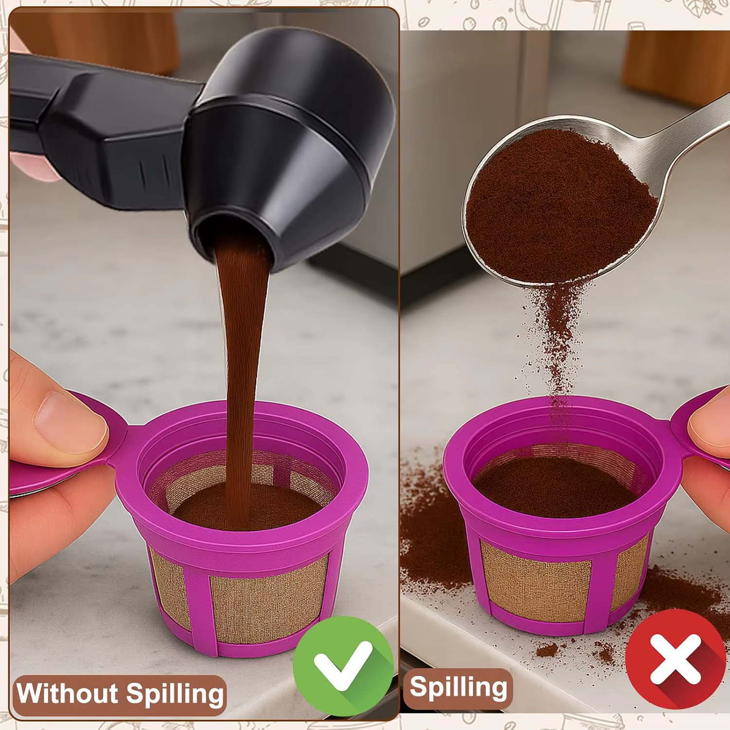 Cuillère et entonnoir à café pour dosettes de café réutilisables K Cup