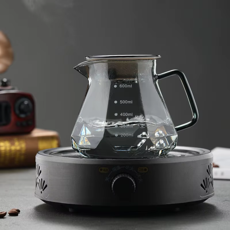 Cafetière à filtre en verre, design diamant, avec support de filtre, pour usage domestique et professionnel