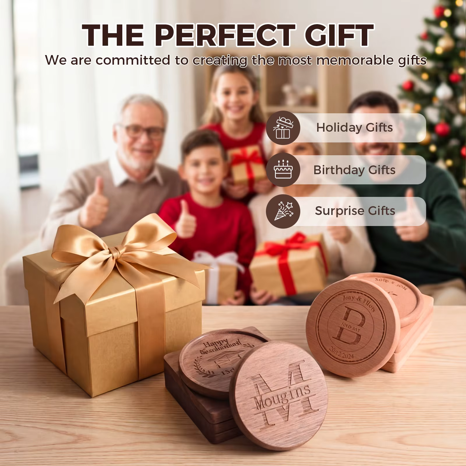 Coaster Gift 2 pièces gratuit personnalisé gravé sous-verres en bois avec rainure sur mesure pour cadeau de mariage cadeaux d'anniversaire de couple