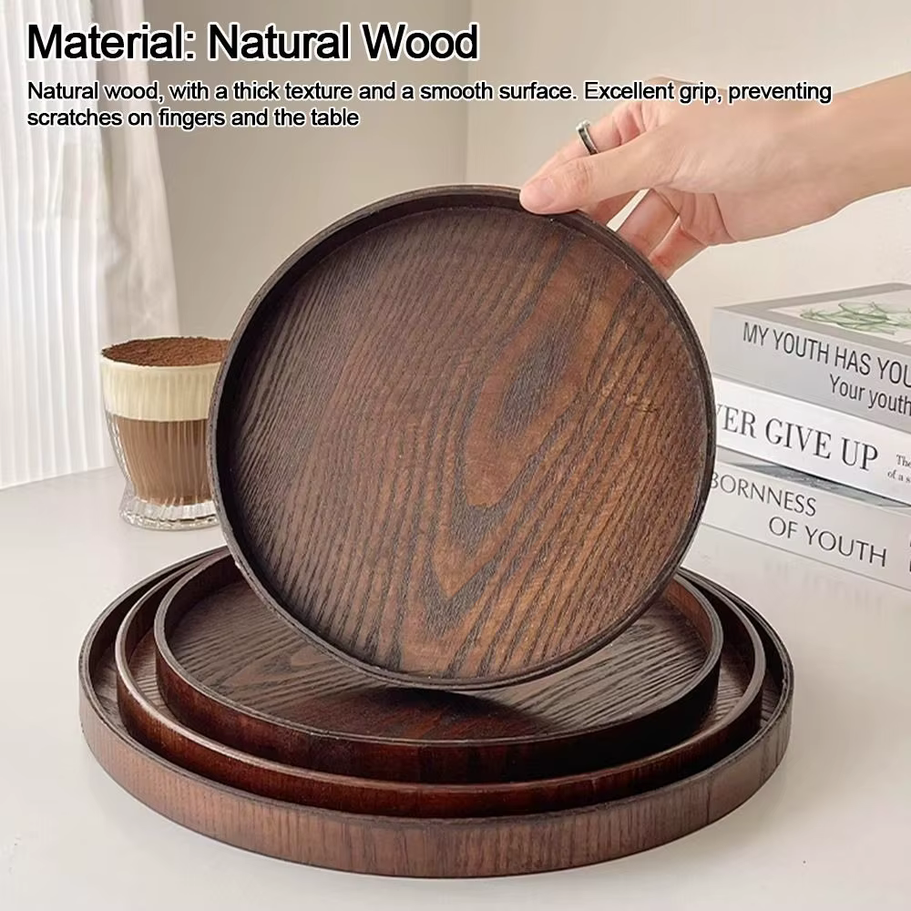 Plateau de service rond Vintage en bois 21/24/27/30/33cm