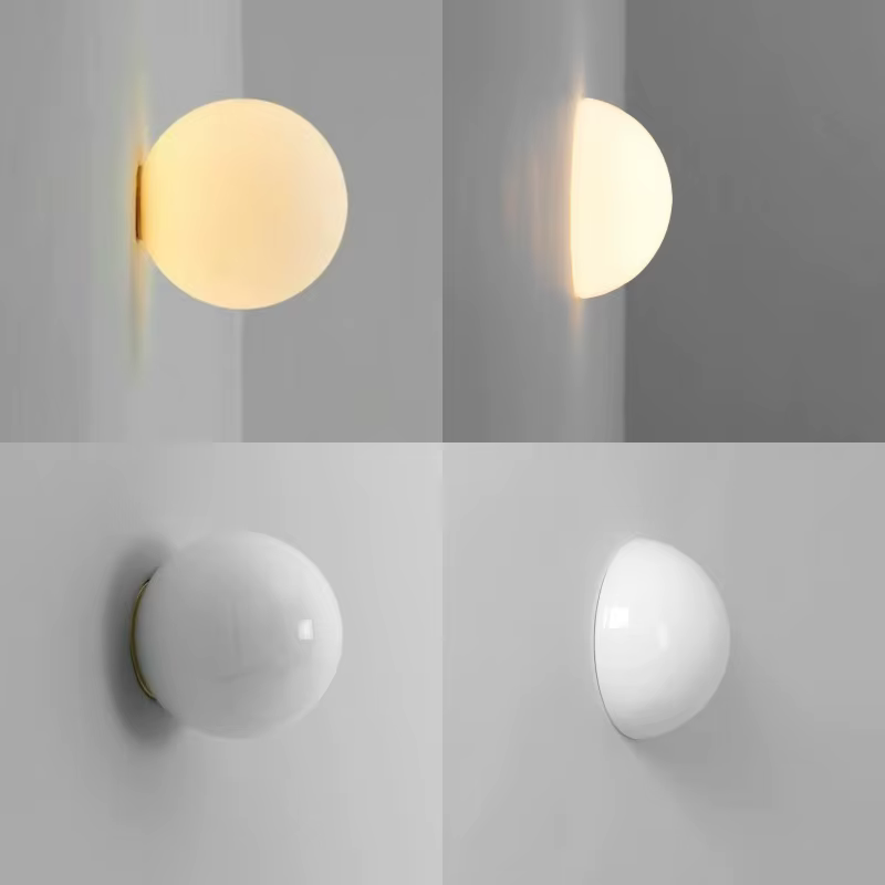 Applique murale LED boule de verre nordique, base dissimulée, blanc laiteux, décor de fond de canapé breton, balcon, allée, porche, chambre, lampe de chevet