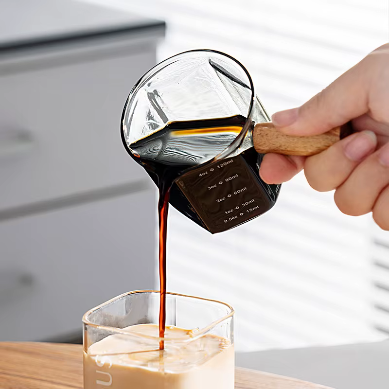 YWDL Tasse à mesurer en verre pour expresso 120 ml avec poignée en bois