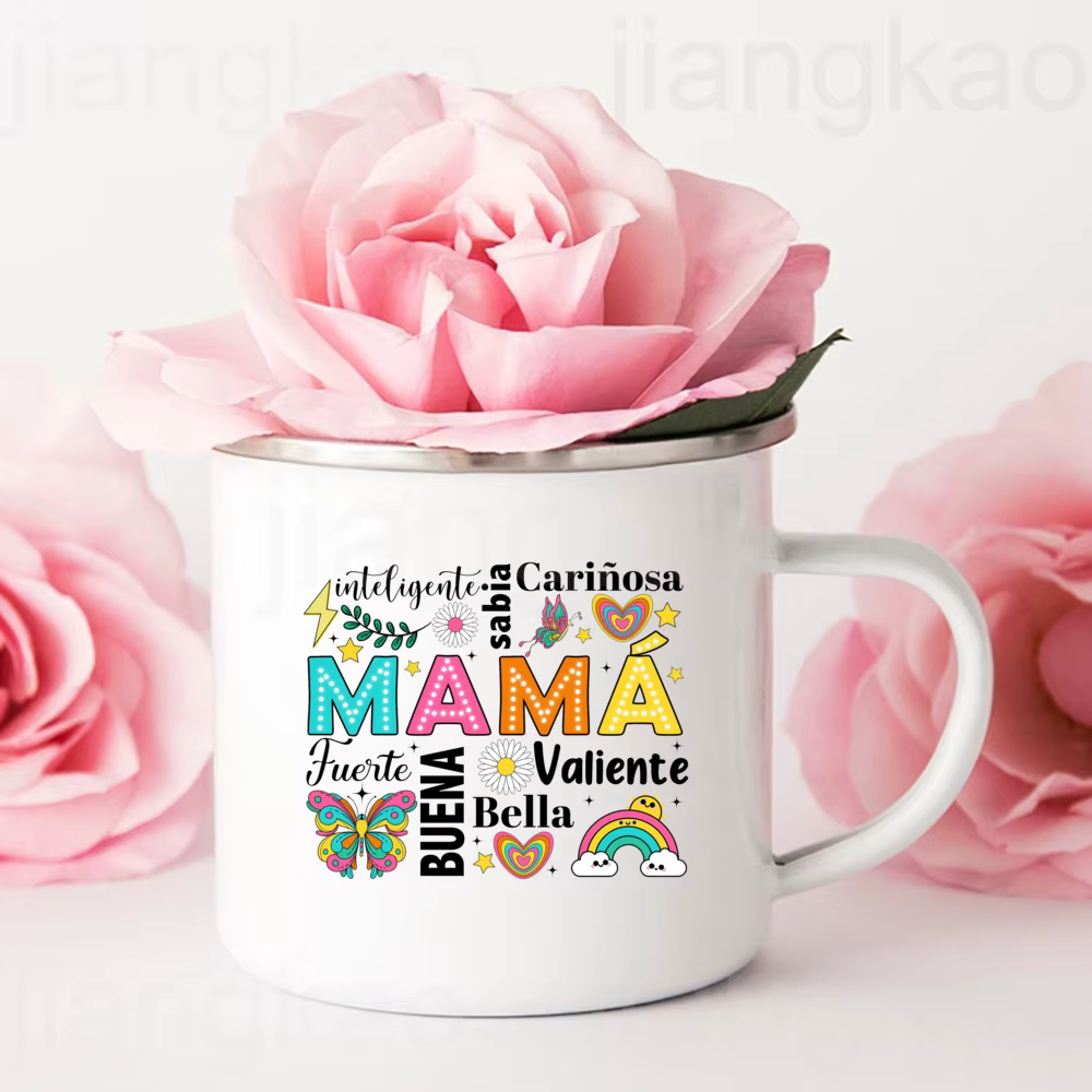 Tasse à café en émail imprimé espagnol pour mère courageuse