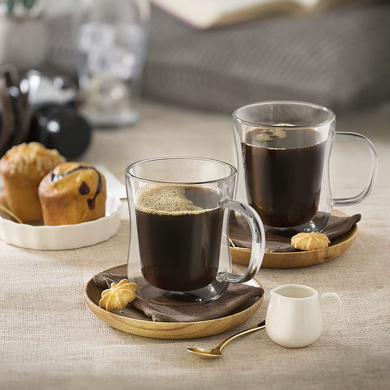 FOME 1/2/4 pièces tasses à café en verre à Double paroi tasse à expresso transparente avec poignée pour boisson chaude
