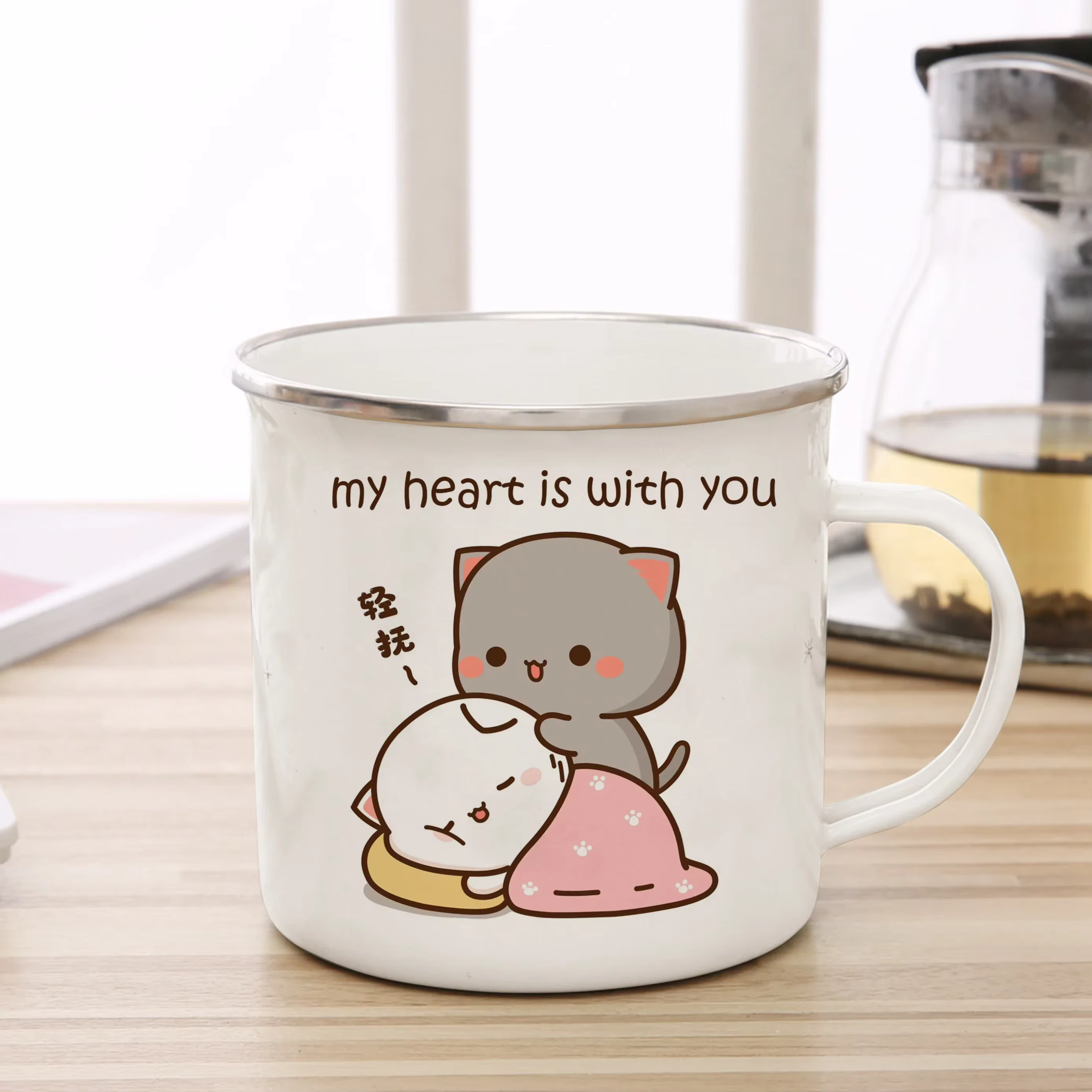 Tasse créative en émail chat pêche et Goma