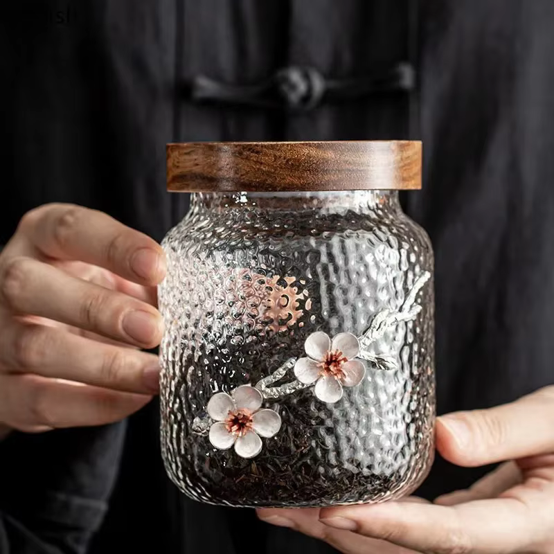 Bocal de rangement en verre à motif de marteau