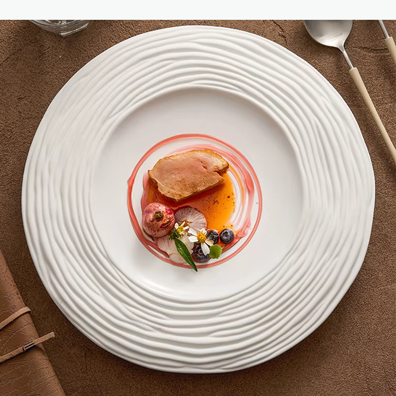 Assiette en céramique à motif ondulé mat, assiette à dessert double couche, assiette à steak, plat à pâtes, assiettes de service, vaisselle de cuisine moléculaire