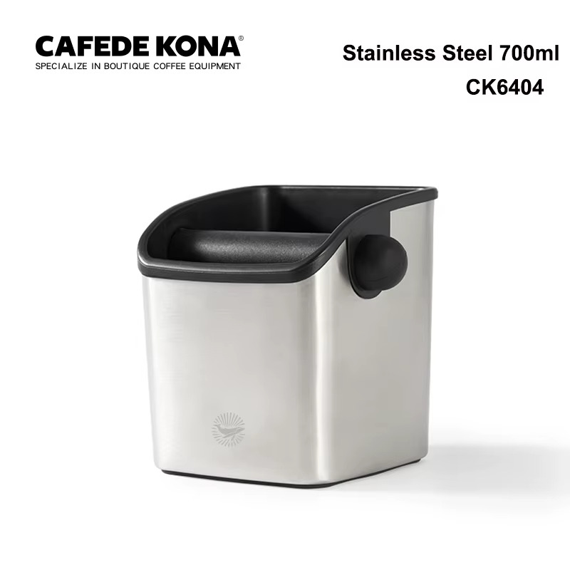 CAFEDEKONA Boîte à café, acier inoxydable, 700 ml, bouche oblique, tige en caoutchouc, grande capacité, base antidérapante, pour usage domestique