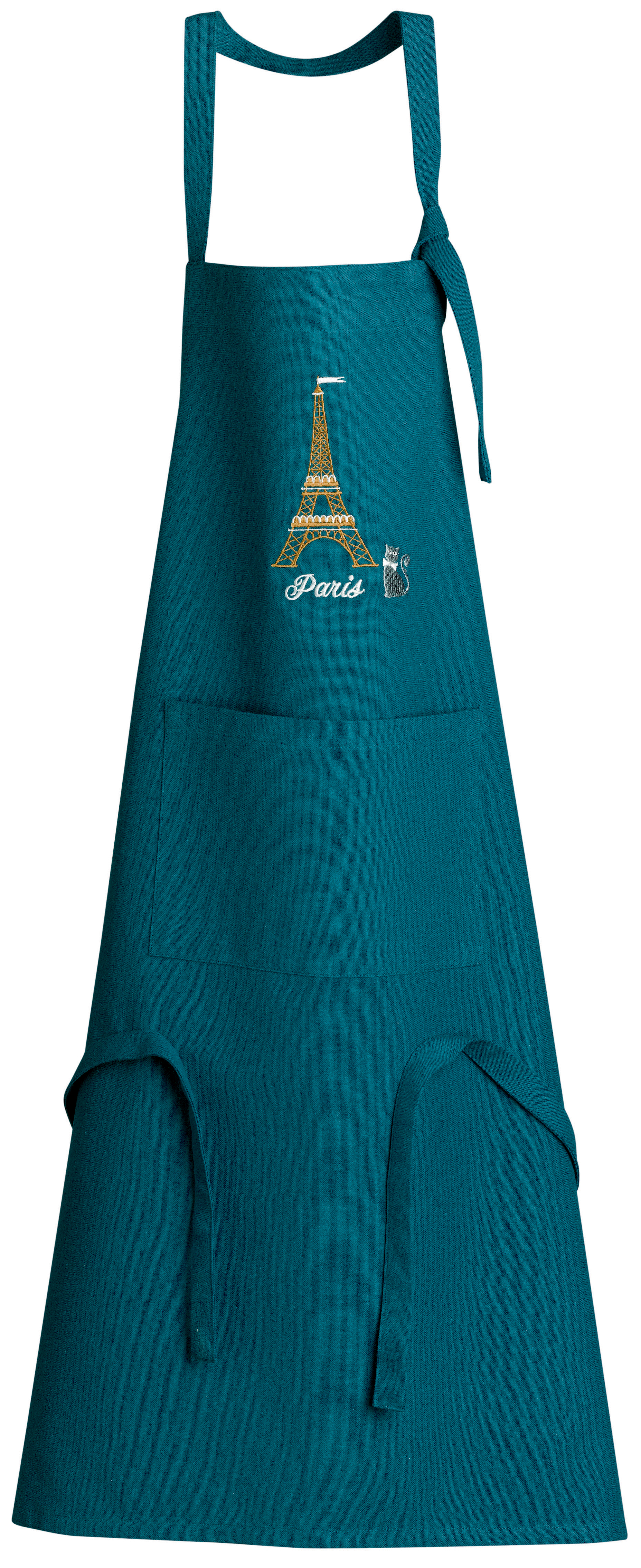Tablier de cuisine recycl Tour Eiffel avec poche Paon 85 x 72