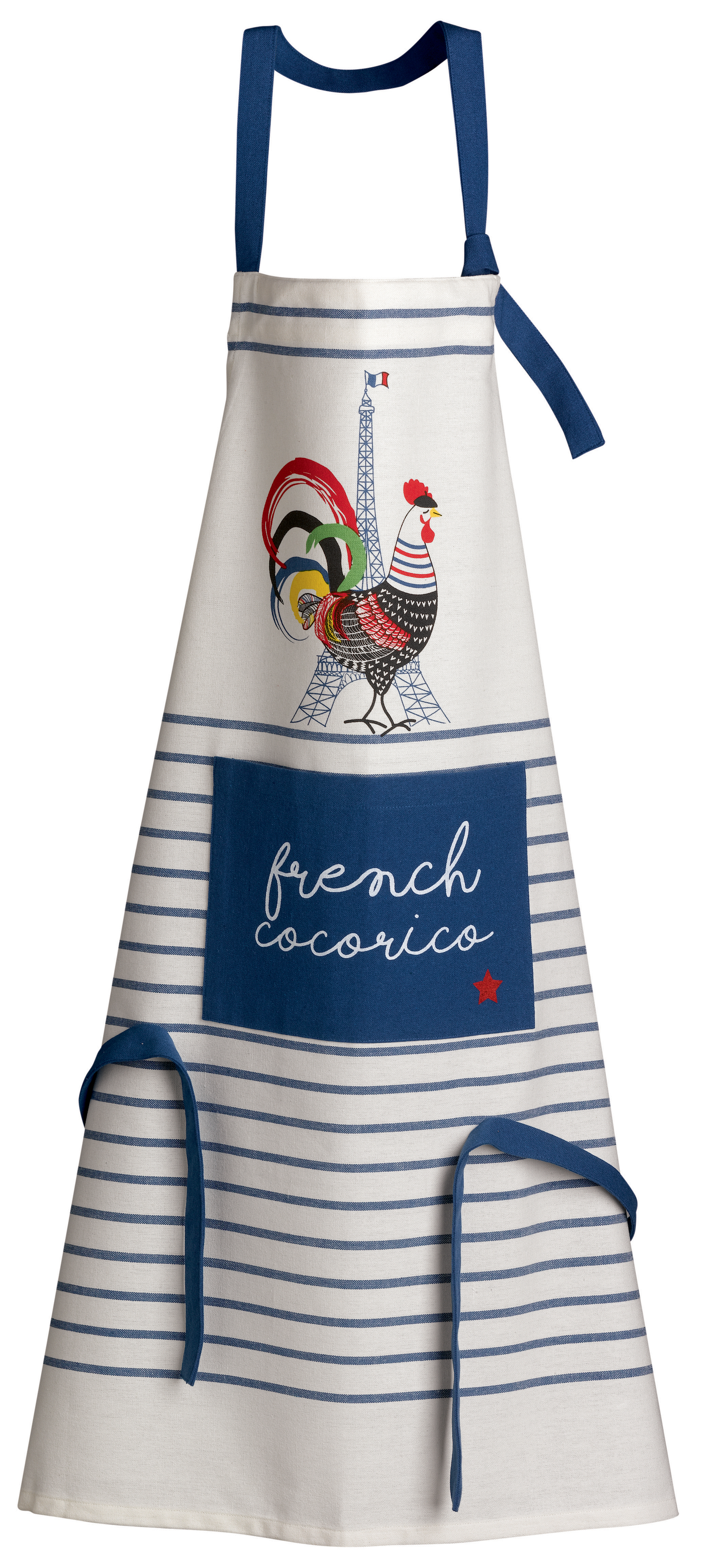 Tablier de cuisine recycl French Cocorico Ecru/bleu 85 x 72