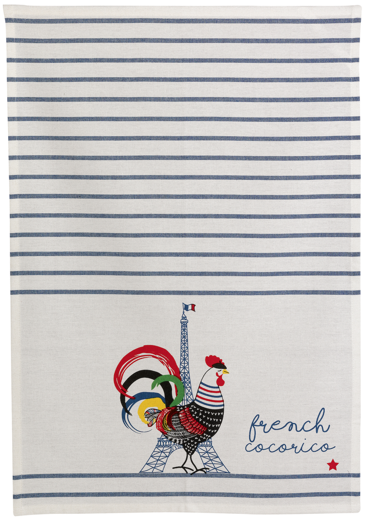Torchon recycl French Cocorico Ecru/bleu 50 x 70