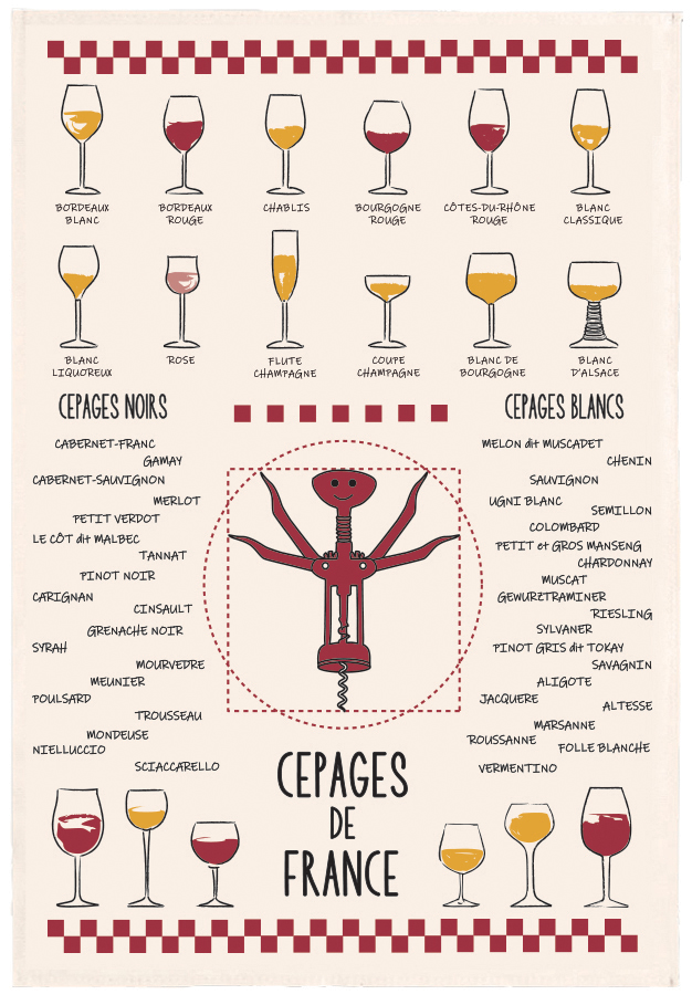 Torchon Vins et cpages Ecru 50 x 70