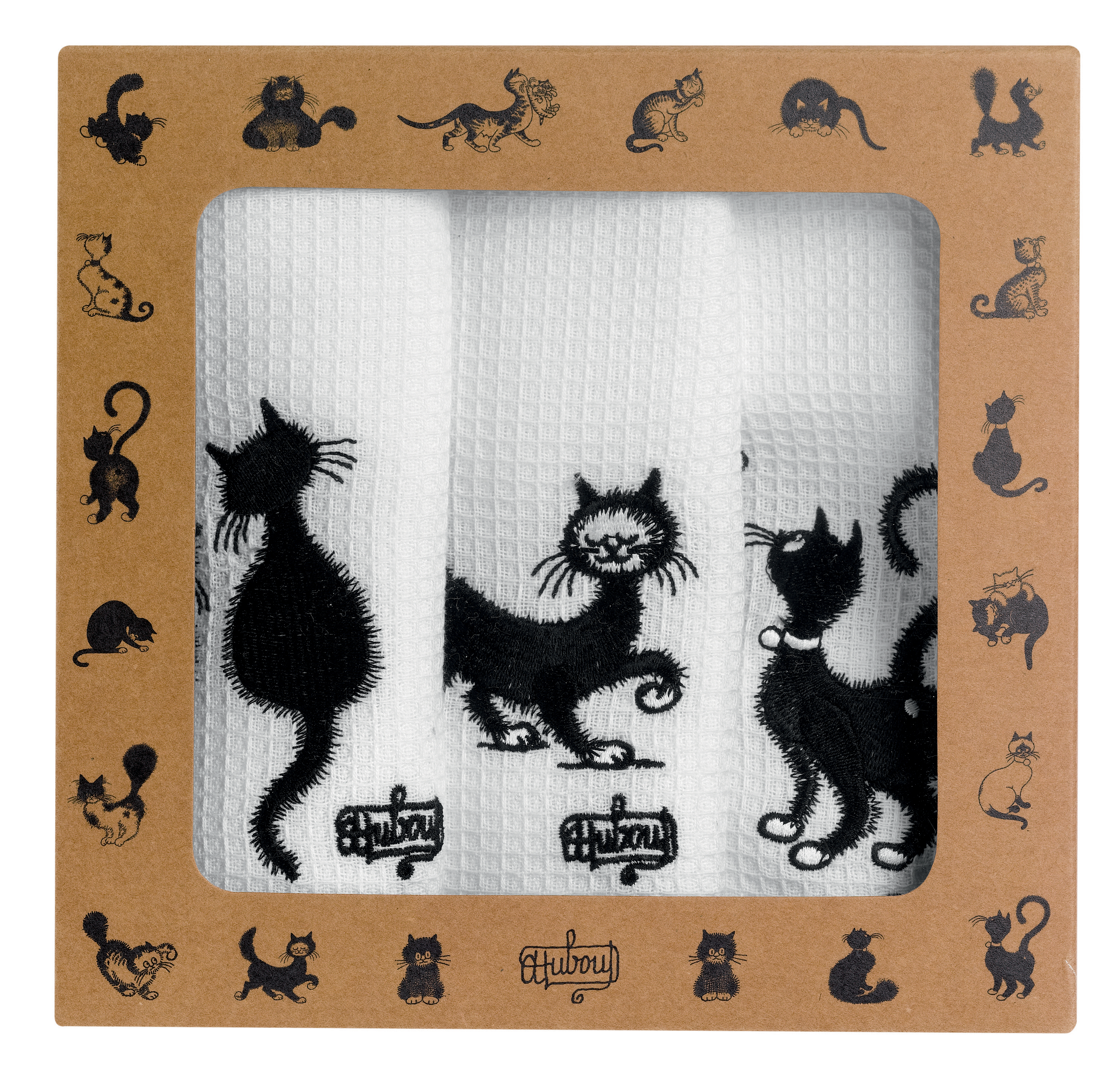 Lot de 3 torchons Dubout Les chats brod Blanc 40 x 60