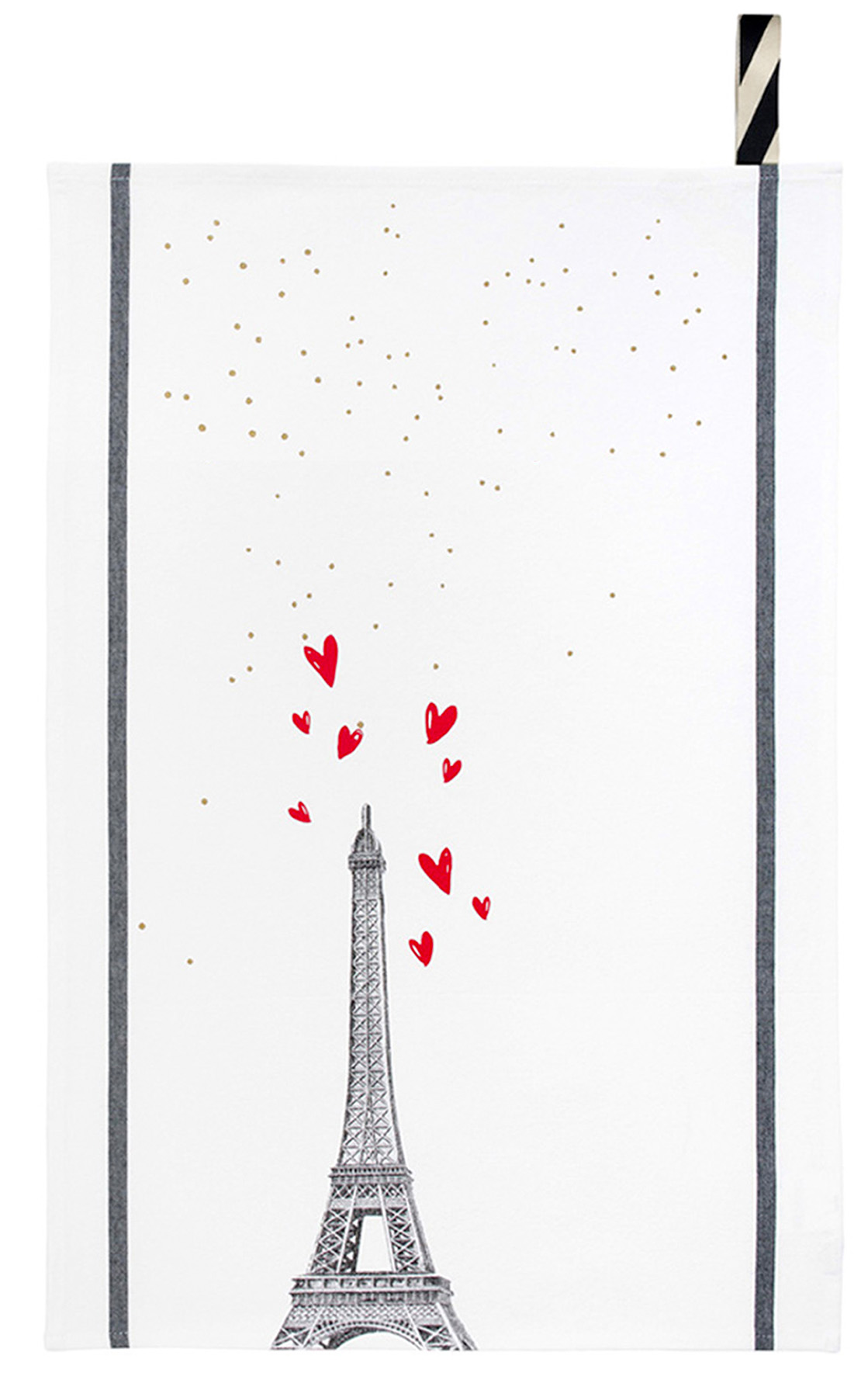 Torchon Eiffel Coeurs Blanc 50 x 70