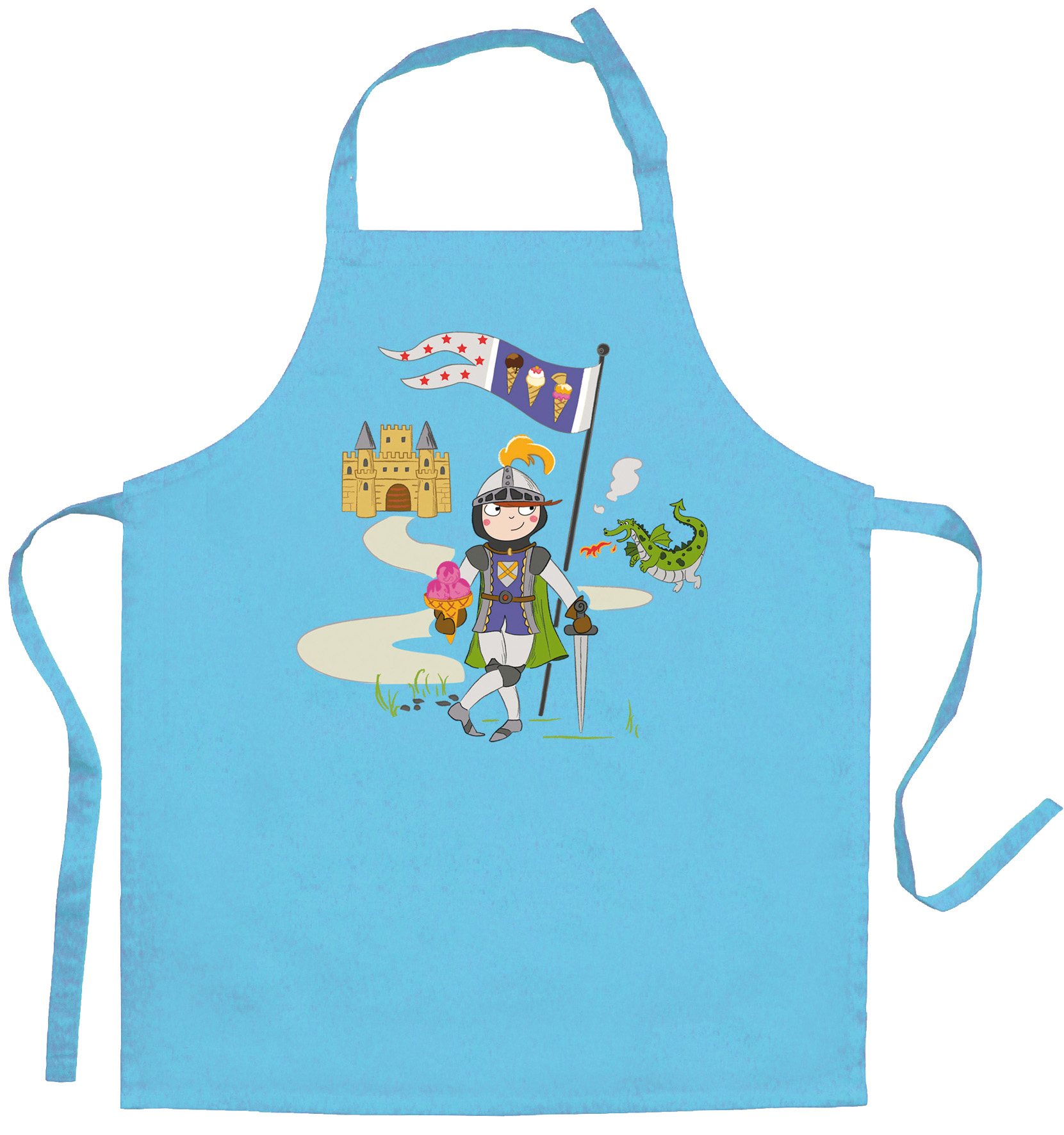 Tablier Enfant Chevalier Et Dragon Turquoise 52 X 63